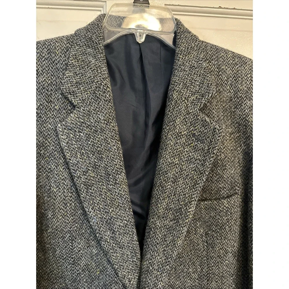 Brook Taverner HARRIS TWEED Jacket Sz. 40R Navy Herringbone Blazer Scotland